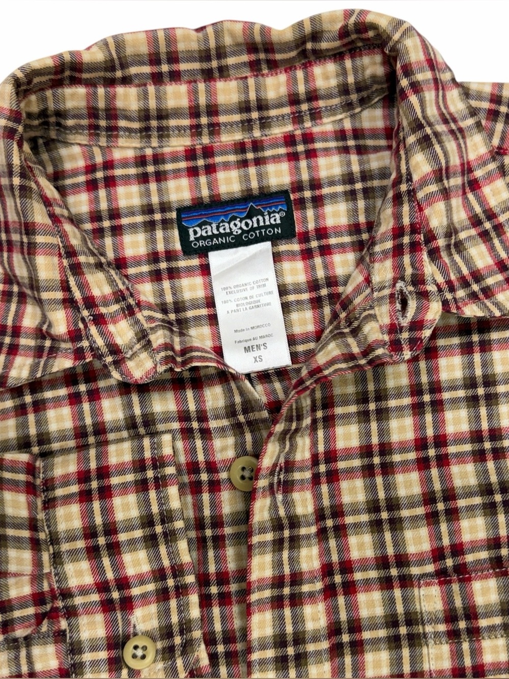 Patagonia Shirt Mens XS Brown Plaid Fjord Organic Cotton Long Sleeve Button Work